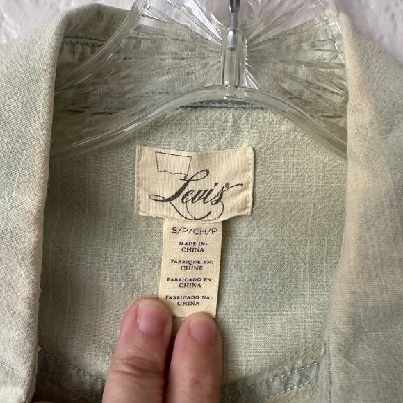 Mens Levi Vintage Green Distressed Pearl Button Up Size Small - Picture 6 of 7